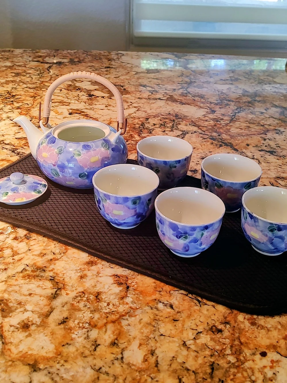 Floral Purple Ceramic Tea Set with Cups